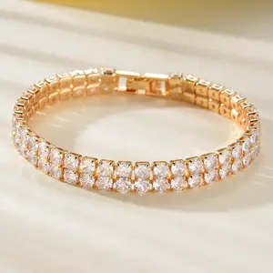 Double Row Tennis Chain Bracelet, Unisex Fashion  Three Row Full Diamond Jewelry