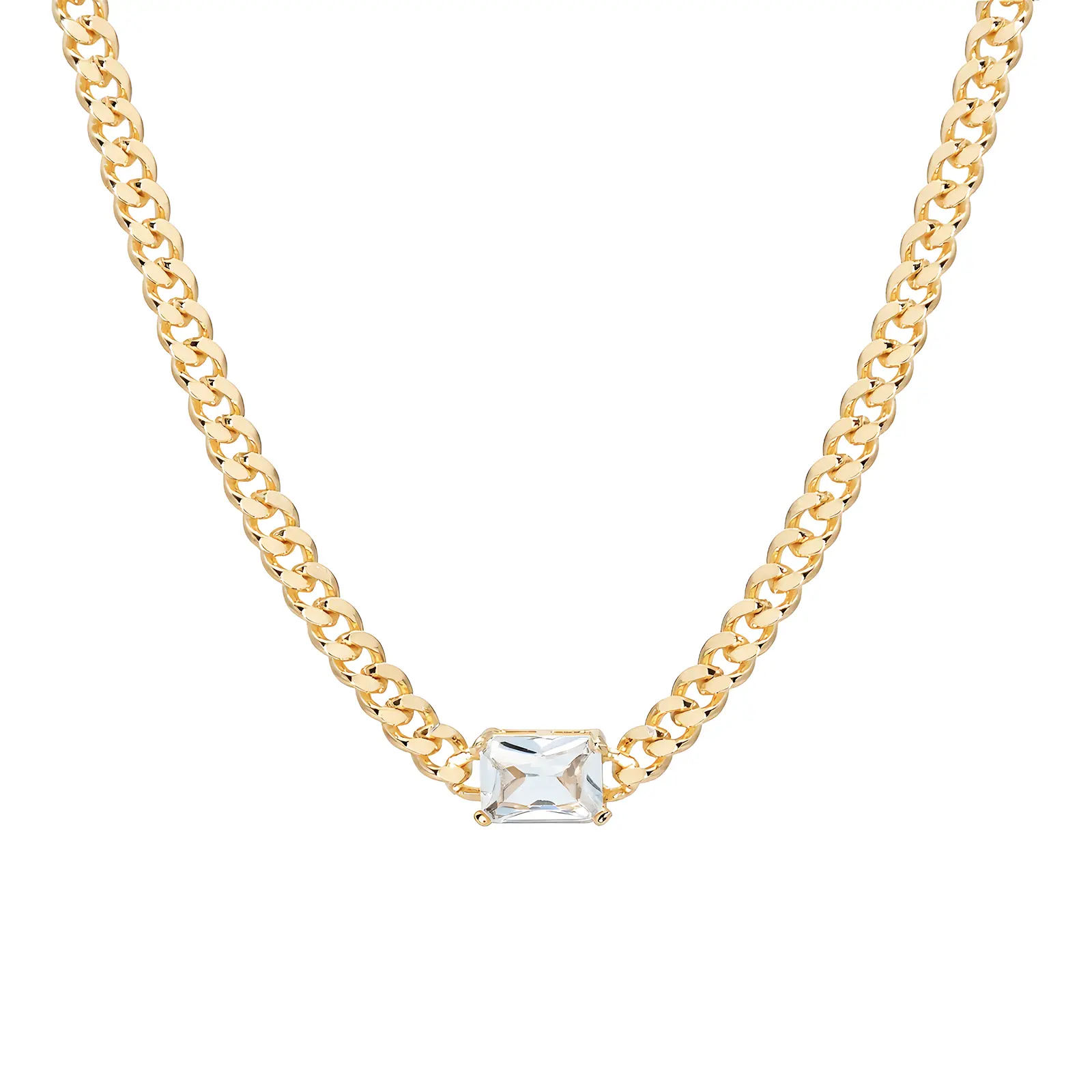 MEIITRUE 14K Gold Plated Cubic Zirconia Pendant Necklaces for Women, Hypoallergenic Fade-Resistant Cuban Link Choker Necklace, Trendy Fashion Jewelry for Girls summerwins, Chain Link Necklace, Gold Crystal Pendant
