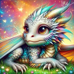5D DIY Full Drill Round Diamond Painting - Diamond Art Kit Colorful Little Dragon Mosaic, Canvas - DIY Decorative Painting, Home Wall Decor, Perfect for Valentine's Day, Independence Day, Birthday, and Anniversary Gifts, Diamond Painting Kits