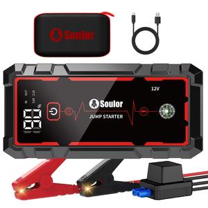 Soulor 8000mAh Automotive Portable Jump Starter - 12V Vehicle Battery Booster Pack with Smart Clamps, EVA Case, USB Power Bank, LED Light, LCD Display, Car Accessories for Cars, Trucks