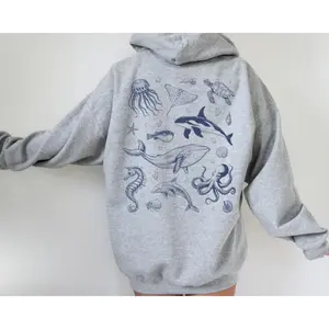 Underwater Sea Animal Words on Back Sweatshirt or Hoodie, Ocean Life Sweatshirt, Beach Hoodie, Save The Shark, Oversize Hoodie, Animal Lover Baggy Casual