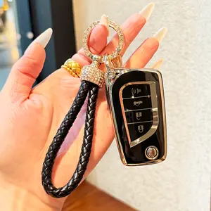 Flip Key Fob Cover for Toyota Fortuner Tundra Camry RAV4 Highlander Challenger, Soft TPU Car Key Shell Case with Keychain, 4 Button, Foldable type, keyless ejection type, and insertable start type