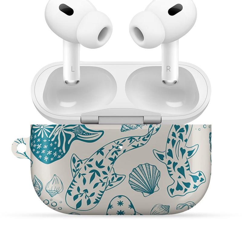 Whimsical Ocean Shark AirPods Case – Cute Sea Life Design with Starfish, Seashells & Coral Details, Aesthetic Marine Theme Protective Cover, Coastal Beach Style Accessory, Trendy Gift for Him & Her, Summer Ocean Lover AirPods Case
