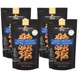 Sweet Brown Butter Cashews, 3.5 Oz Resealable Bag, Gluten Free, Vegetarian, Premium Roasted Flavored Cashews, Crunchy Nutritious Snack, Pack of 4