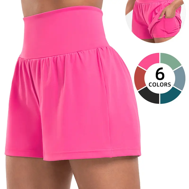 Women's High Waisted Yoga Workout Shorts with Pockets, Sporty Fitted Training Pants, Casual Bottoms for Fitness and Daily Wear, Solid Sports Shorts, Stretch Knit Shorts, Casual Athletic Shorts, Athleisure Shorts, Workout Exercise Shorts