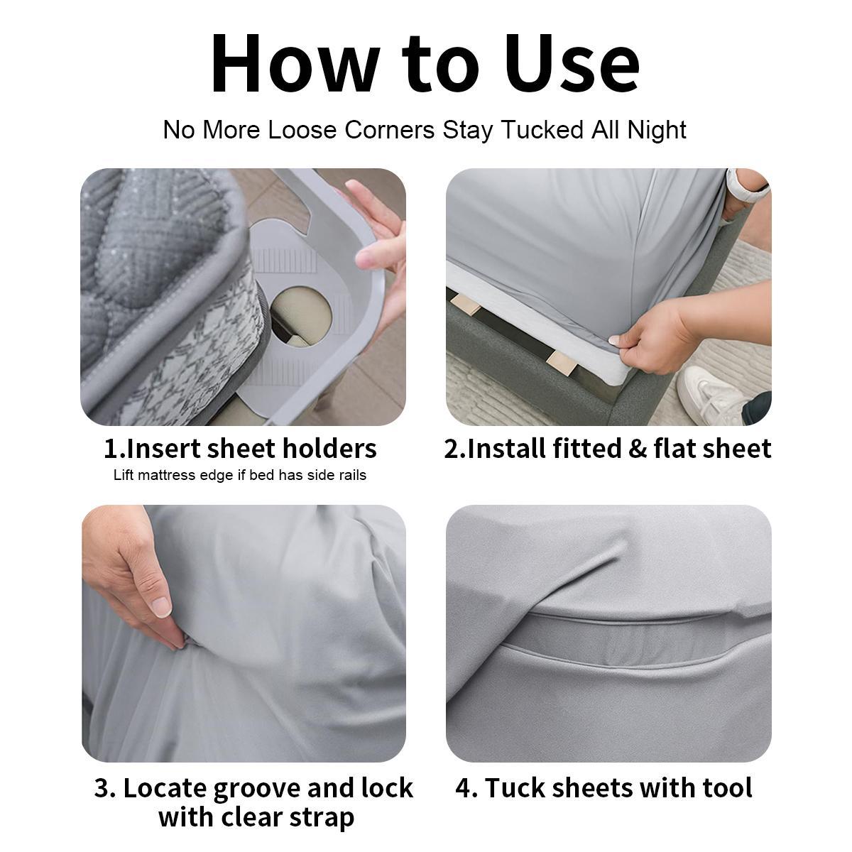 Bed Sheet Holder with Locking Clips, 1 set of 4pcs Bed Sheet Holder Straps Fits Any Size Mattress Keeping The Sheets Firm ，Easy Installation Sheet Clips,Durable Bedding Accessories,New Year's gift, Valentine's Day gift