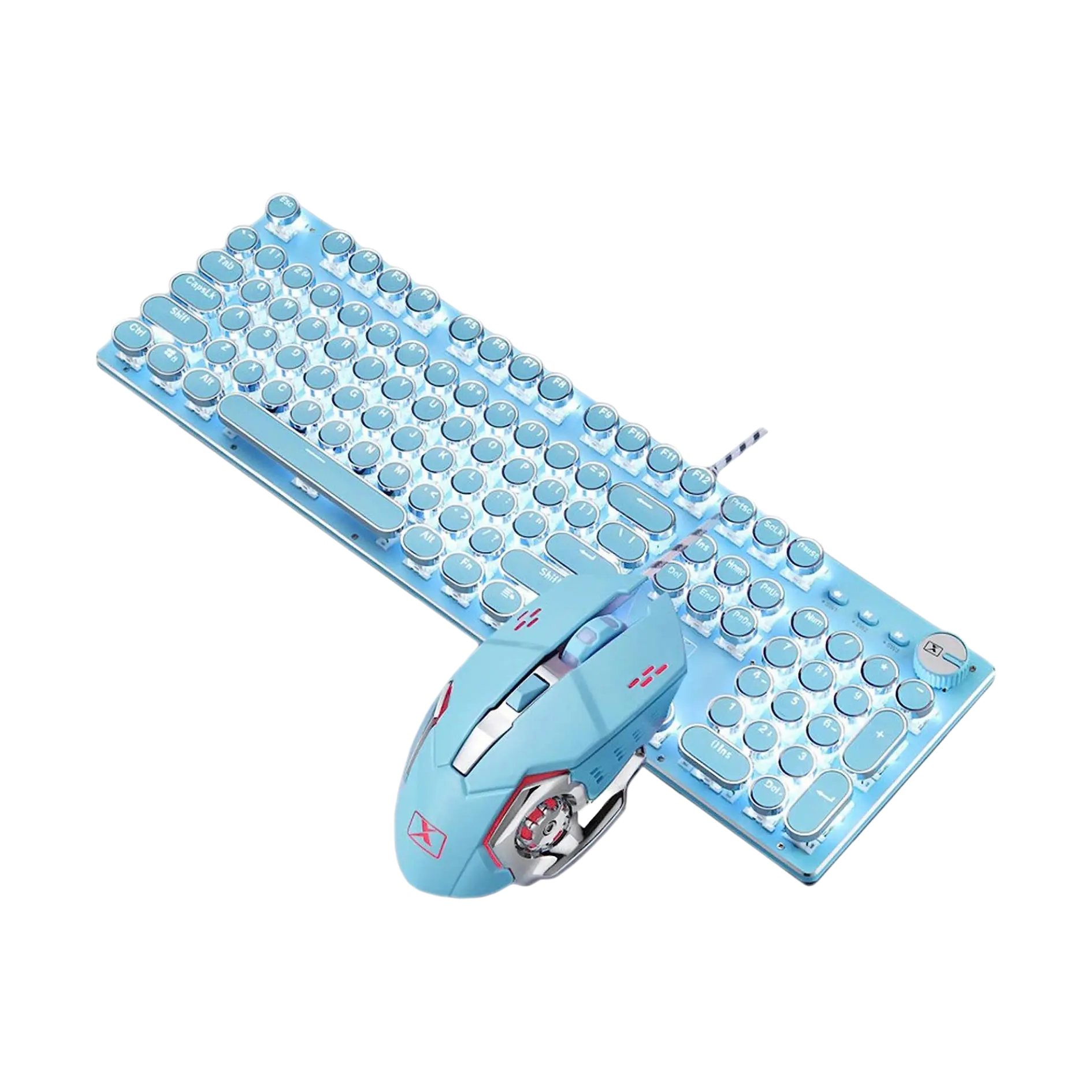 Basaltech X9-Series Mechanical Keyboard and Mouse Set, 104-Key Full-Sized Blue Round Keycaps, RGB LED Backlit, Anti-Ghosting Keyboard, Led Backlit Keyboard