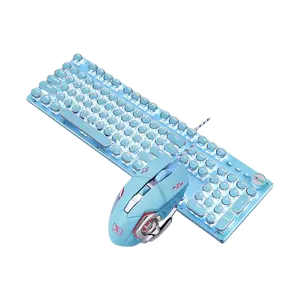 Basaltech X9-Series Blue Full Sized 104-Key Round Keycaps Mechanical Keyboard with RGB Backlight and Mouse Set