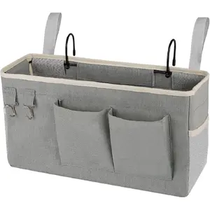 Bedside Storage Caddy/Bedside Hanging Storage Bag for Headboards Bunk Beds Dorm Rooms Book Phone Magazine Holder (Grey)