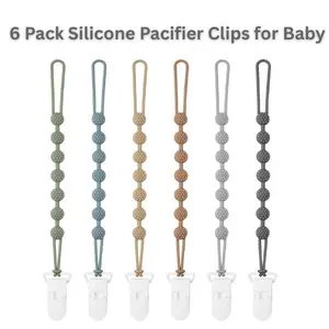6 Pack Silicone Pacifier Clips for Baby Boys & Girls – One-Piece BPA-Free Binky Holders with Textured Design, Soft & Flexible Pacifier Strap for Newborn Baby Essentials