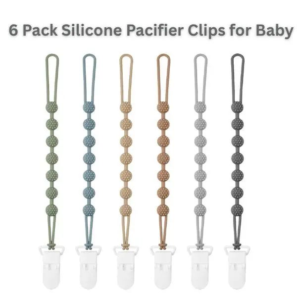 6 Pack Silicone Pacifier Clips for Baby Boys & Girls – One-Piece BPA-Free Binky Holders with Textured Design, Soft & Flexible Pacifier Strap for Newborn Baby Essentials