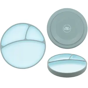 WeeSprout Silicone Suction Plate - Two-Tone Baby Plate with Suction Cup - Sectioned Divided Dish for Kids, Infants, Toddlers