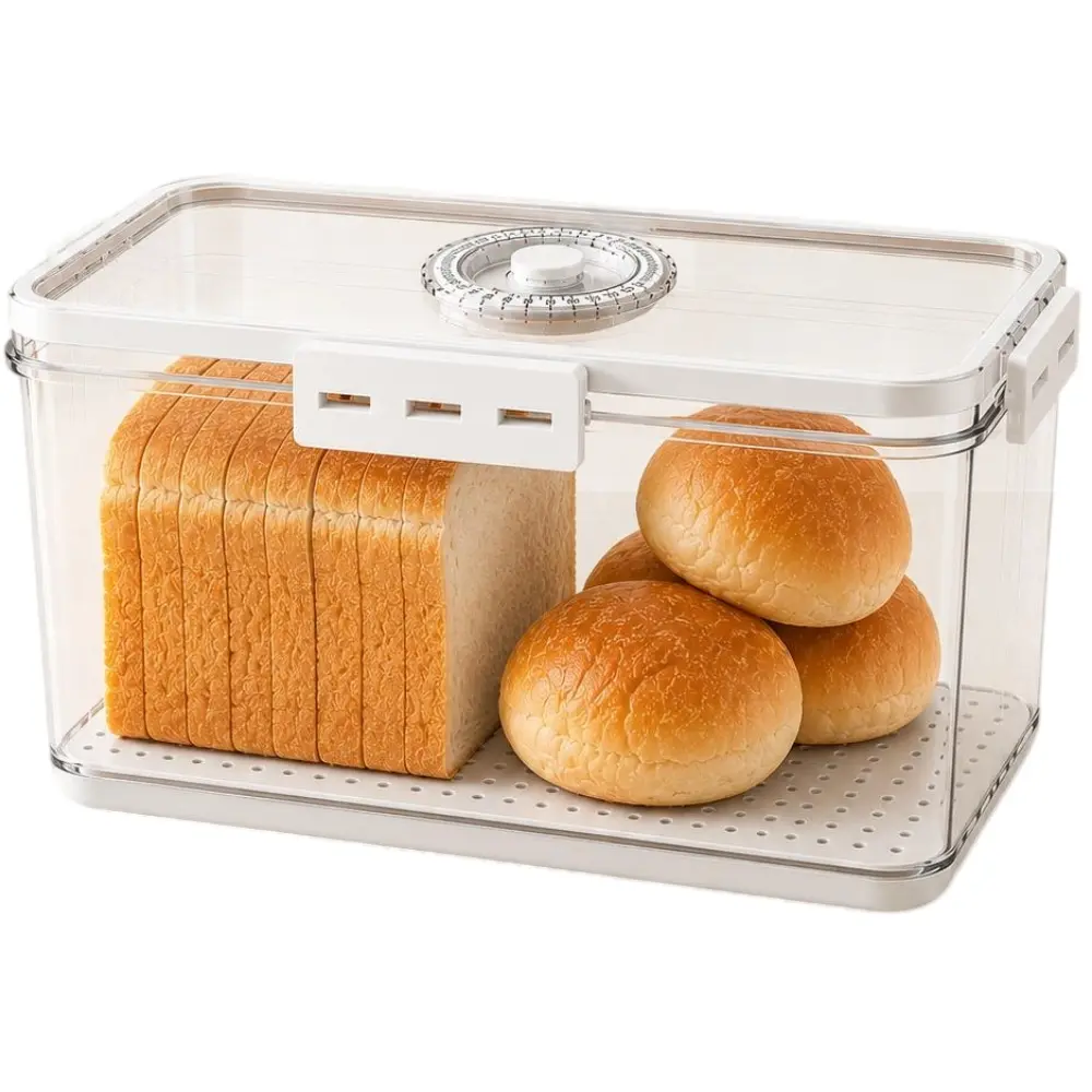 MIUVA Large White Airtight Bread Preserving Box for Kitchen Counter - BPA-Free Plastic, Food-Grade Material, Time-Recording Lid, See Food at Glance - Christmas Gift, Valentine's Day Gift