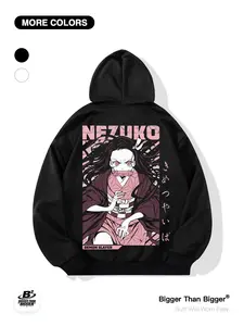Demon Slayer Muzan Kibutsuji Graphic Print Loose Hoodie with Pockets, Casual Breathable Unisex Sweatshirt for Outdoor Activities