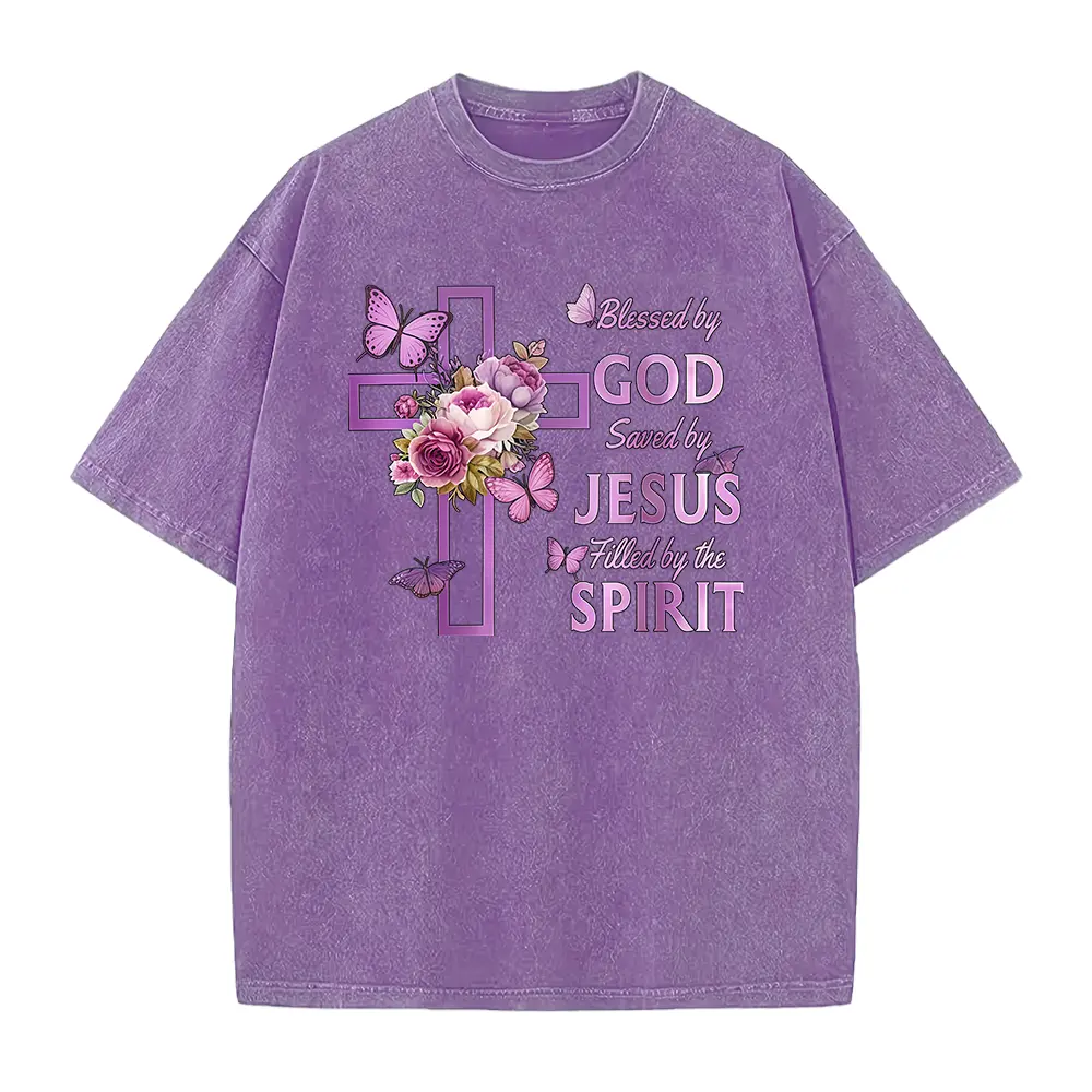 Blessed By God Saved By Jesus Purple Floral Cross Christian T-S Women's T-Shirt