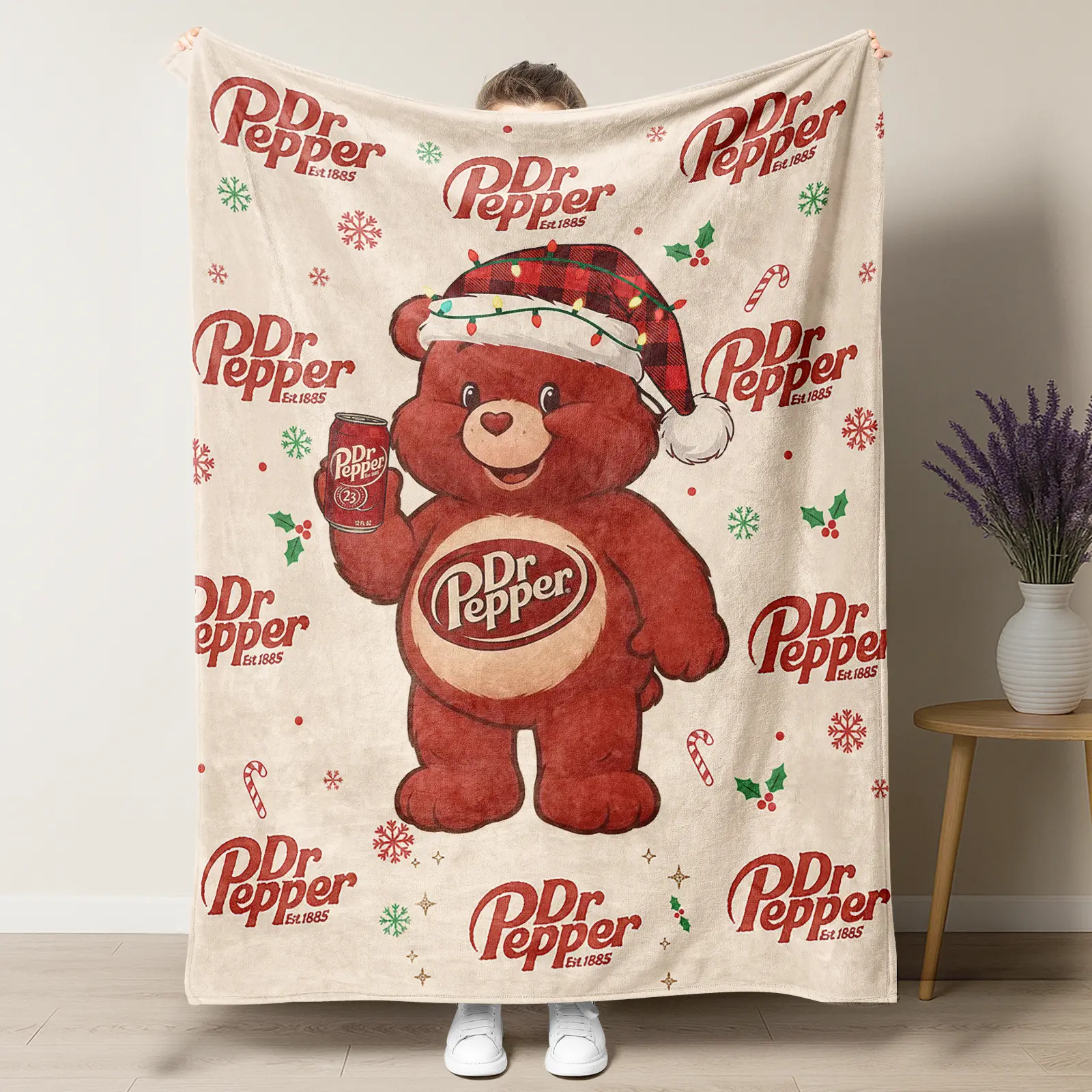Christmas Dr Pepper Care Bear Flannel Throw Blanket