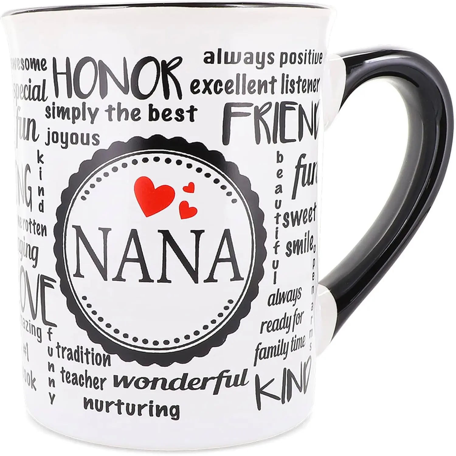 Nana Mug, 16 oz White and Black Gift Boxed Ceramic Coffee Cup, Cute Tea Mug and Coffee Mugs for Women, Perfect Gifts for Nana and Grandma