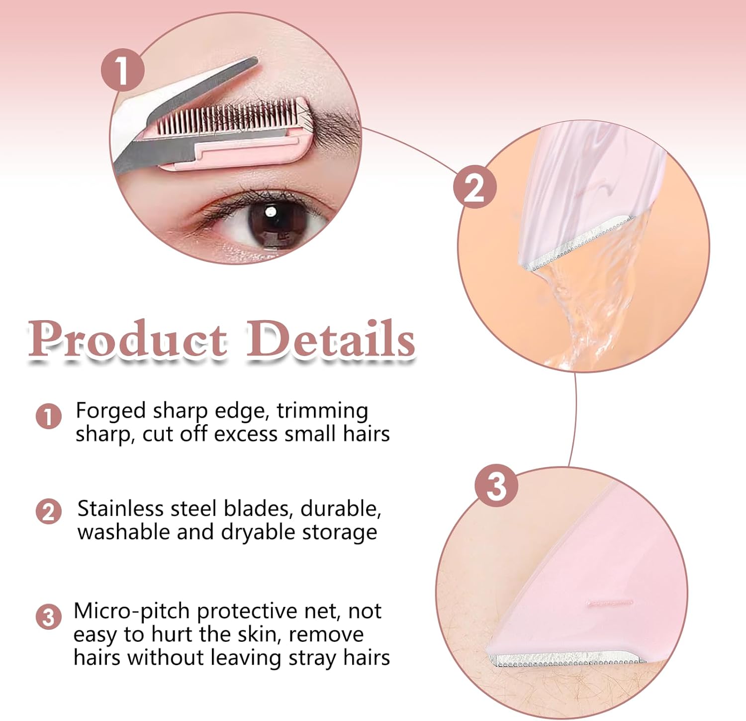 Eyebrow Scissors Set, 3-piece set eyebrow trimmer, eyebrow shaping tool, eyebrow products for women and girls, portable eye makeup tools for home and travel