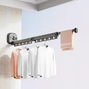 Portable Clothes Drying Rack - Retractable Wall Mounted Laundry Room Storage, Space Saver Collapsible Clothes Hanger Rack (Dark Gray)