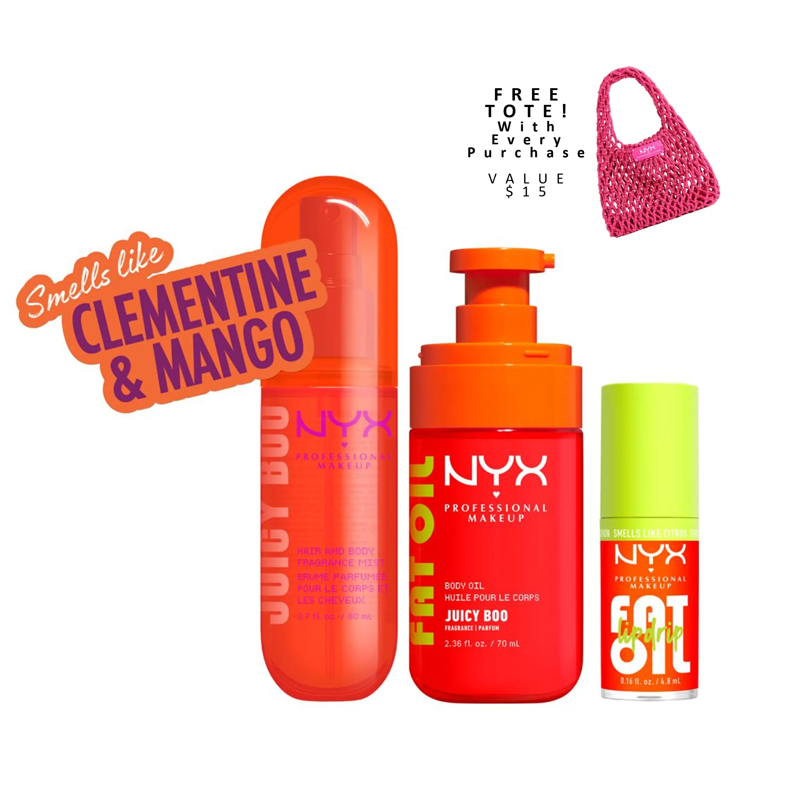 [NEW] Juicy Boo Ultimate Body Care Set, Shimmer Body Oil + Fat Oil Lip drip + Hair & Body Mist, 24H Hydration— NYX Professional Makeup
