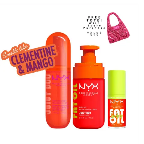 [NEW] Juicy Boo Ultimate Body Care Set, Shimmer Body Oil + Fat Oil Lip drip + Hair & Body Mist, 24H Hydration— NYX Professional Makeup