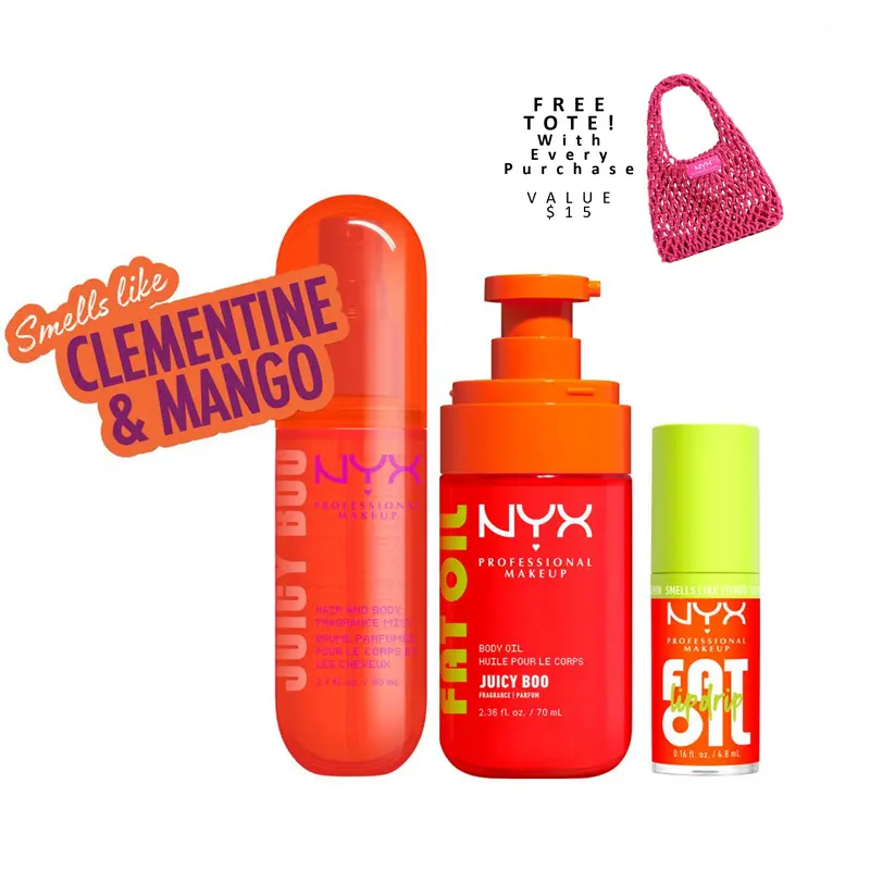 [NEW] Juicy Boo Ultimate Body Care Set, Shimmer Body Oil + Fat Oil Lip drip + Hair & Body Mist, 24H Hydration— NYX Professional Makeup