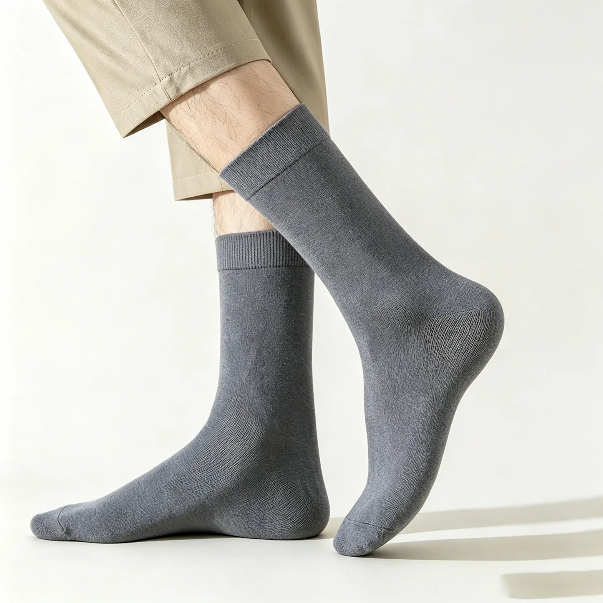 Men's Plus Size Calf High Crew Socks, 8-Pair Pack, Minimalist Solid Cotton, Lightweight Breathable, Big Wide Fit, Shoe Sizes 6-15, Casual Business Use, Machine Washable, Full Cover, All Seasons, Slight Stretch