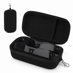 Double Eyeglass Case, Portable Sunglasses Organizer for Women & Men, Hard Shell Glasses Holder with Adjustable Slot & Clip, Protective Travel Storage Box