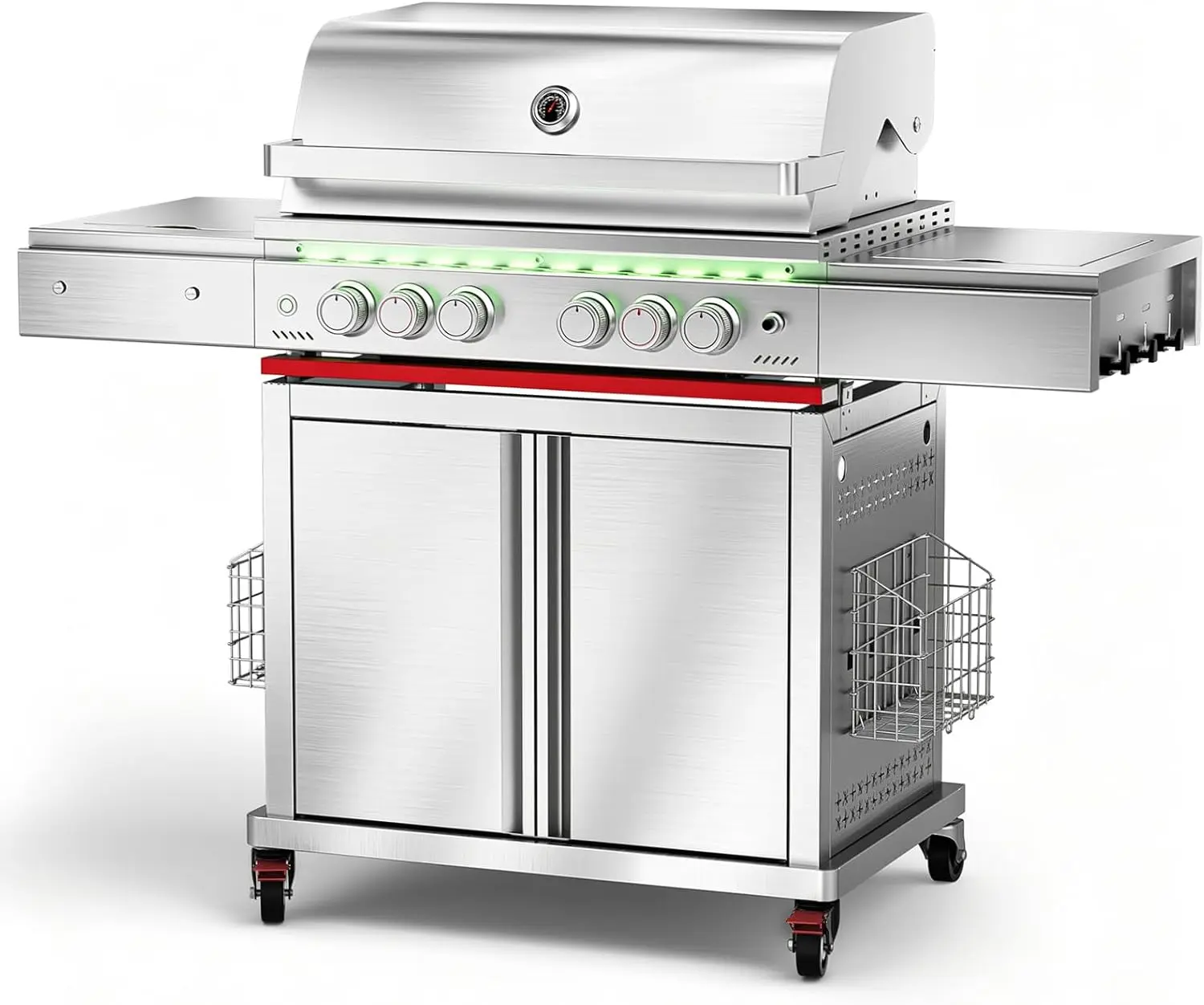 Heavy-duty Propane Gas Grill, SUS304 Stainless Steel 6-Burner BBQ Grill with 4 Main Burners, 1 Infrared Rear Burner, 1 Side Burner and LED Lights, High Performance Outdoor Grilling sohochic