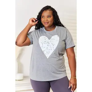 Simply Love Heart Graphic Cuffed Short Sleeve T-Shirt