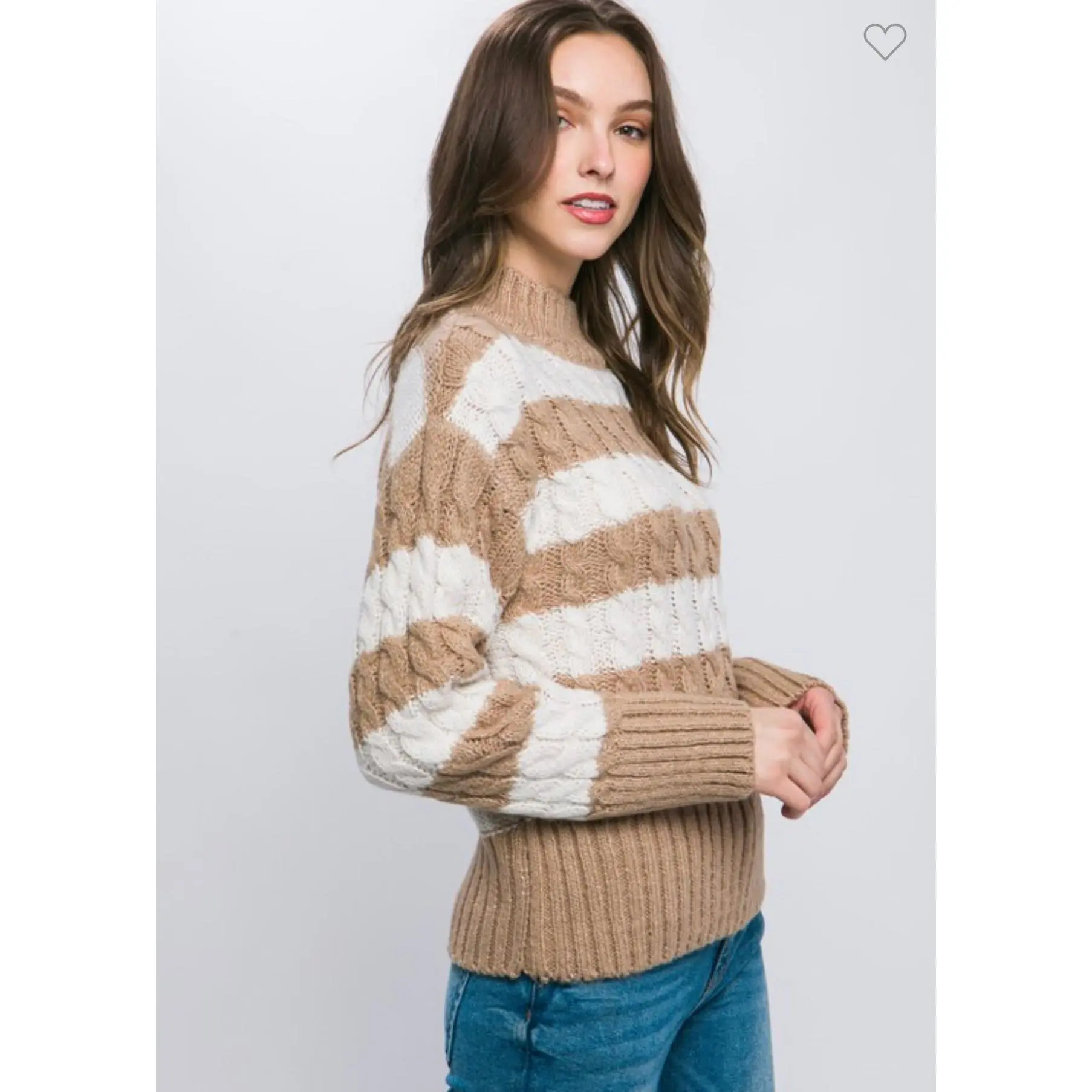 Chelsea - Khaki Striped Cable Knit Sweater