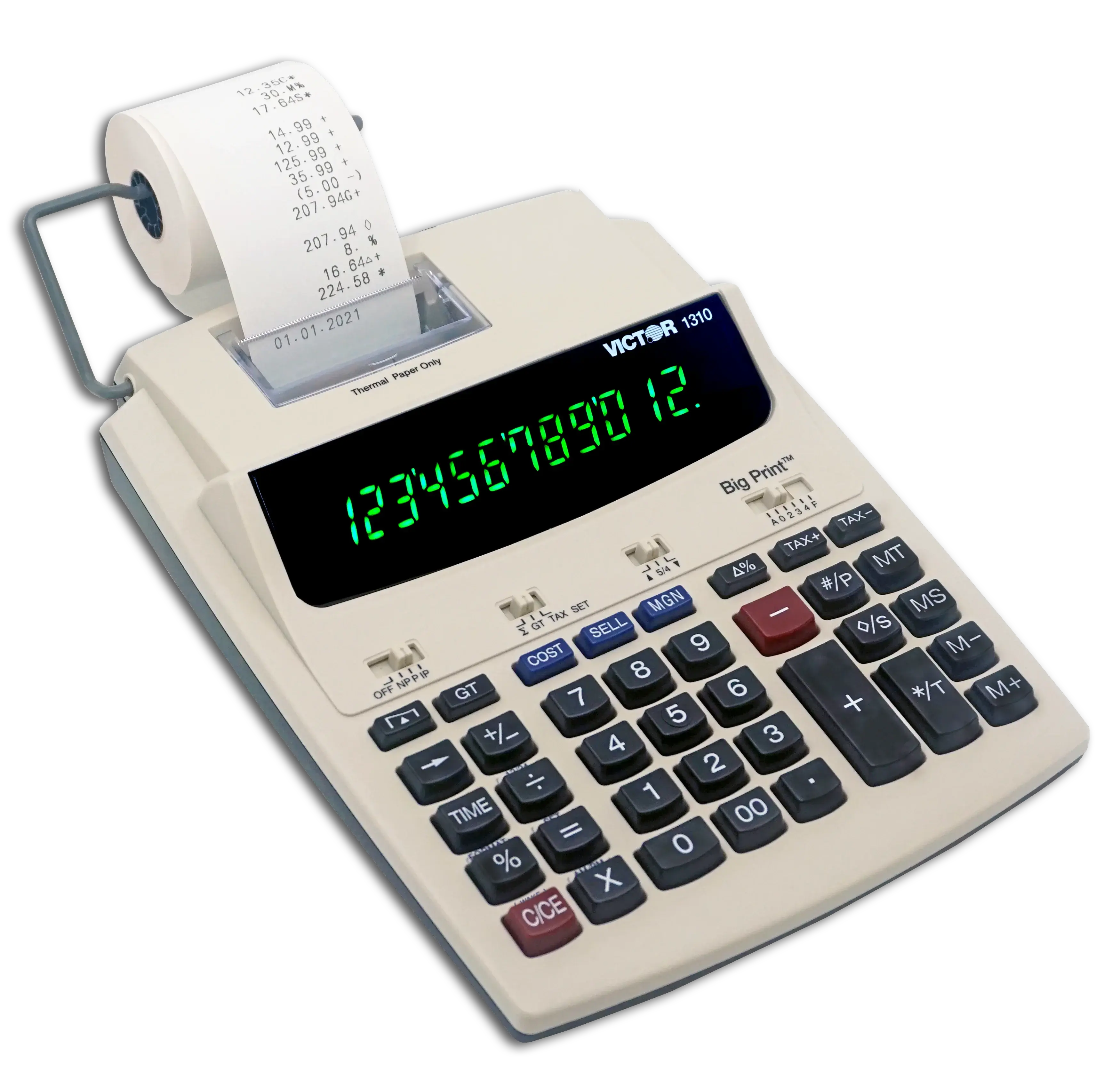 VICTOR® 1310 Commercial Thermal Printing Calculator - 12-Digit, 2-Color Extra-Large Display, 150% Larger Print, AC Powered with AC Adapter, Selectable Decimal & Rounding Switches, Profit Calc, 2.5" x 7.8" x 10" (Computers & Office Accounting Supplies)