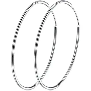 925 Sterling Silver Big Hoop Earrings Minimalist Round Circle Endless Large Huggie Hoops Statement Earrings 50/60/70/90mm Hypoallergenic Fashion Jewelry Gifts for Women Girls