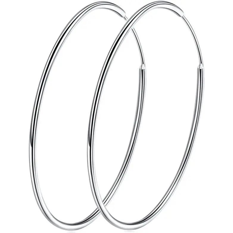 925 Sterling Silver Endless Hoop Earrings for Women, Large 60mm Polished Minimalist Round Statement Jewelry, Hypoallergenic, Huggie Hoop Earrings, Large Circular Earrings