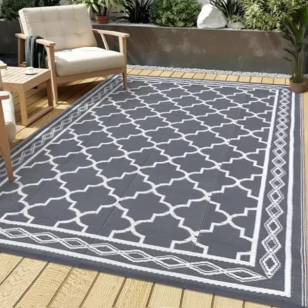 GARVEE 8'X10' Outdoor Rug, Large Waterproof Reversible Plastic Straw Mat, Easy Clean Patio Carpet for Camping, RV, Porch, Deck, Balcony, Backyard, Picnic, All-Weather Outdoor Area Rug