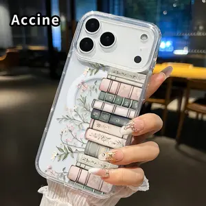 Magnetic Soft Case for iPhone 17 16  Pro Max Plus 15 14 13 12 11 Air E Books with Blooms Pattern Anti-Yellowing Shockproof ultra-thin Silicone Crystal Transparent Acrylic Large Hole Cover Supports Wireless Charging