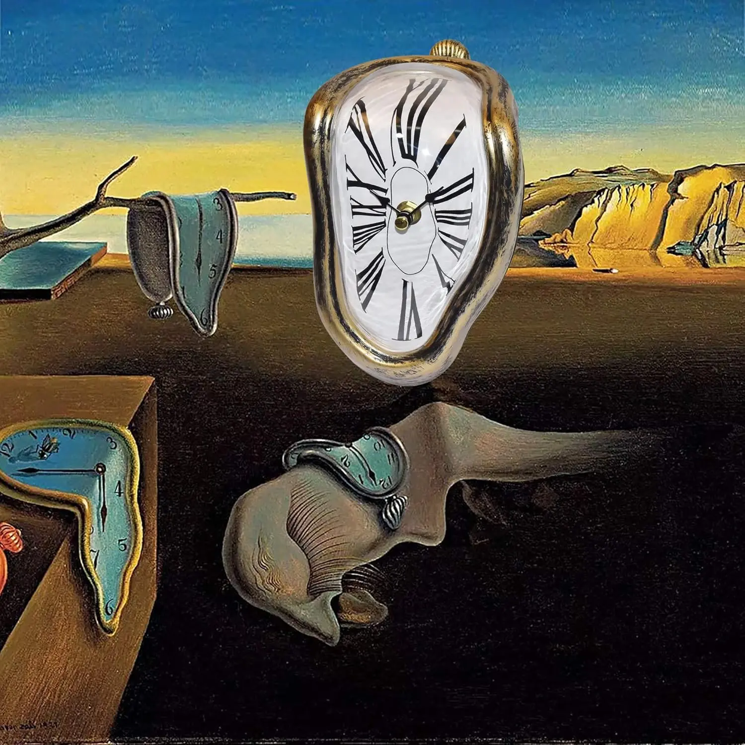 Melting Clock, Salvador Dali Watch Melted Clock for Decorative Home Office Shelf Desk Table Funny Creative Gift,Rome Antique Gold
