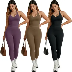 Women's 2-Piece Seamless Solid Color Yoga Set - Sleeveless, Detachable Bra, High-Waisted Tummy Control Butt Lift Pants, Fitness Outfit, Gym Outfits, 2-Piece Sets, Workout Daily Wear for Gym, Outdoor Running