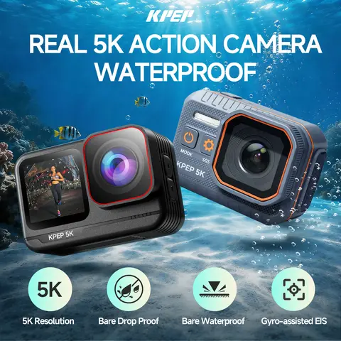KPEP Real 5K Action Camera, 1/2.86" Sensor, 5K Cinematic Video, Hyper Stabilization, Drop-Proof & Waterproof Up to 100 Ft, Great for Motorcycle, Bike Riding, Running, Climbing, Beach Trips, Water Sports  Daily vlogging camera, TikTokShopFallDealsForYou