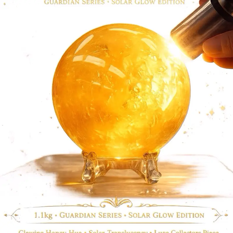 Lela’s GemStoneZ Golden Honey Calcite Sphere Guardian Series Solar Glow Edition 1.1kg Polished Warm Honey Color Translucent Crystal Display for Luxury Collections & Meditation Spaces energy protection crystal carving