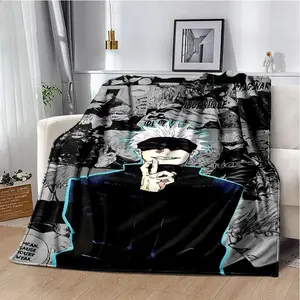 Jujutsu Kaisen Cartoon Flannel Fleece Blanket - Super Soft Featuring Yuji, Megumi, Nobara & Satoru Gojo, Cozy Throw for Bed, Sofa, Travel & Bedding Throw for Bed, Sofa