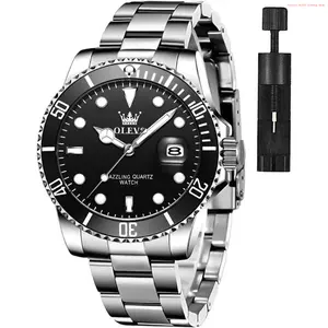 Fashion Brand OLEVS Watches for Men Classic with Date Business Dress Luxury Big Face Green/Black/Blue Waterproof Luminous Mens Wrist Watch Analog Two Tone Stainless Steel Men Watch