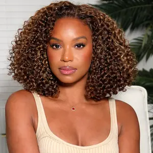 Trendy Ready to Wear P4/27 Blonde Highlight Glueless Pre Cut Lace Kinky Curly Wigs with Pre Plucked Hairline & Bleached Knots#Summervibes