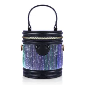 Bucket-shaped Exquisite Multi-functional Luminous Seven-color Leather Crossbody Bag with Zip Closure & USB Charging Port Lumisonata Fashion