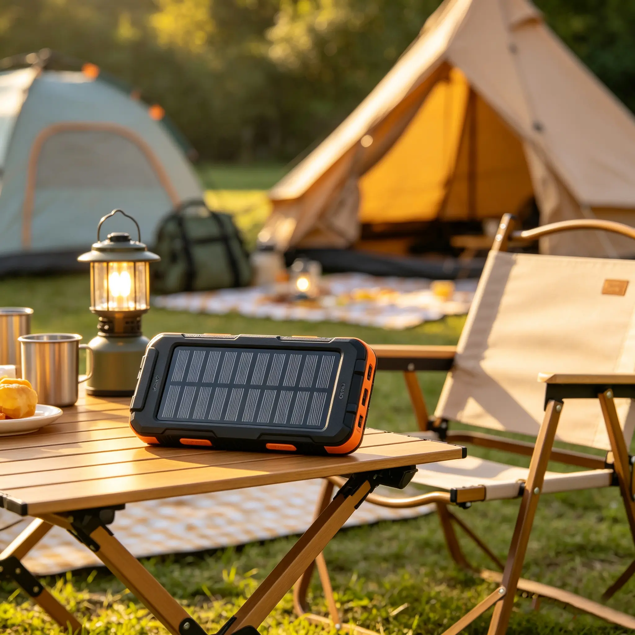 Solar Portable Power Bank 10000mAh, Dual USB Output & USB C Interface, Built-In Bright Flashlight Compass, Outdoor Camping Charger For Android