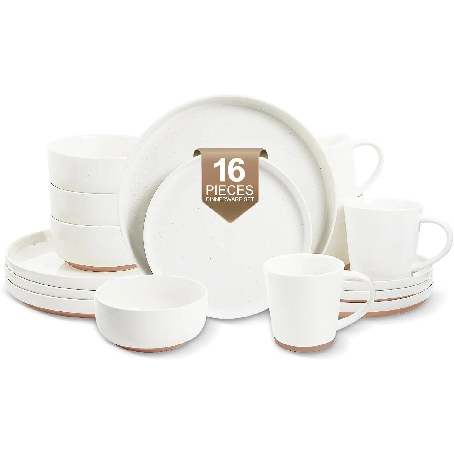 16-Piece Ceramic Dinnerware Sets with Mugs for 4, Handpainted Plates and Bowls Set with Rustic Terracotta Underside, Scratch Resistant Dishes Set, Dishwasher & Microwave Safe