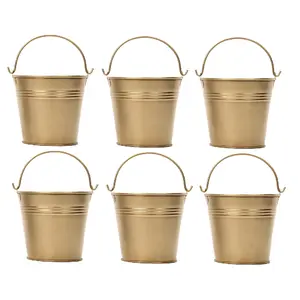 Galvanized Buckets with Handle - 3.6 High, Set of 4 or 6 - Iron, Metallic Finish, Versatile for Floral Arrangements & Decorative Displays