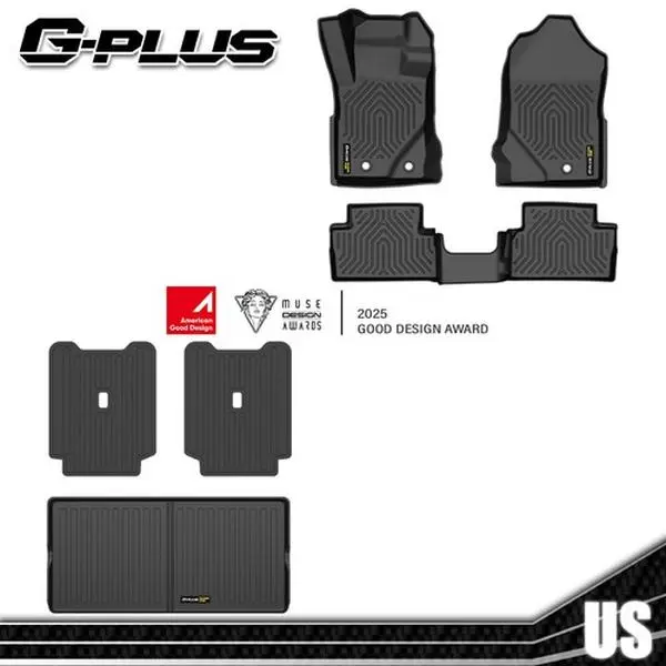 G-PLUS Durable TPE Synthetic Car Floor Mats for 2021-2025 Ford Bronco 2 Door, All Seasons Waterproof Anti-Slip Liners, 1st & 2nd Row Black, Perfect Fitment, Easy to Clean, Set Includes Cargo, Folded Pack, Floor Liners