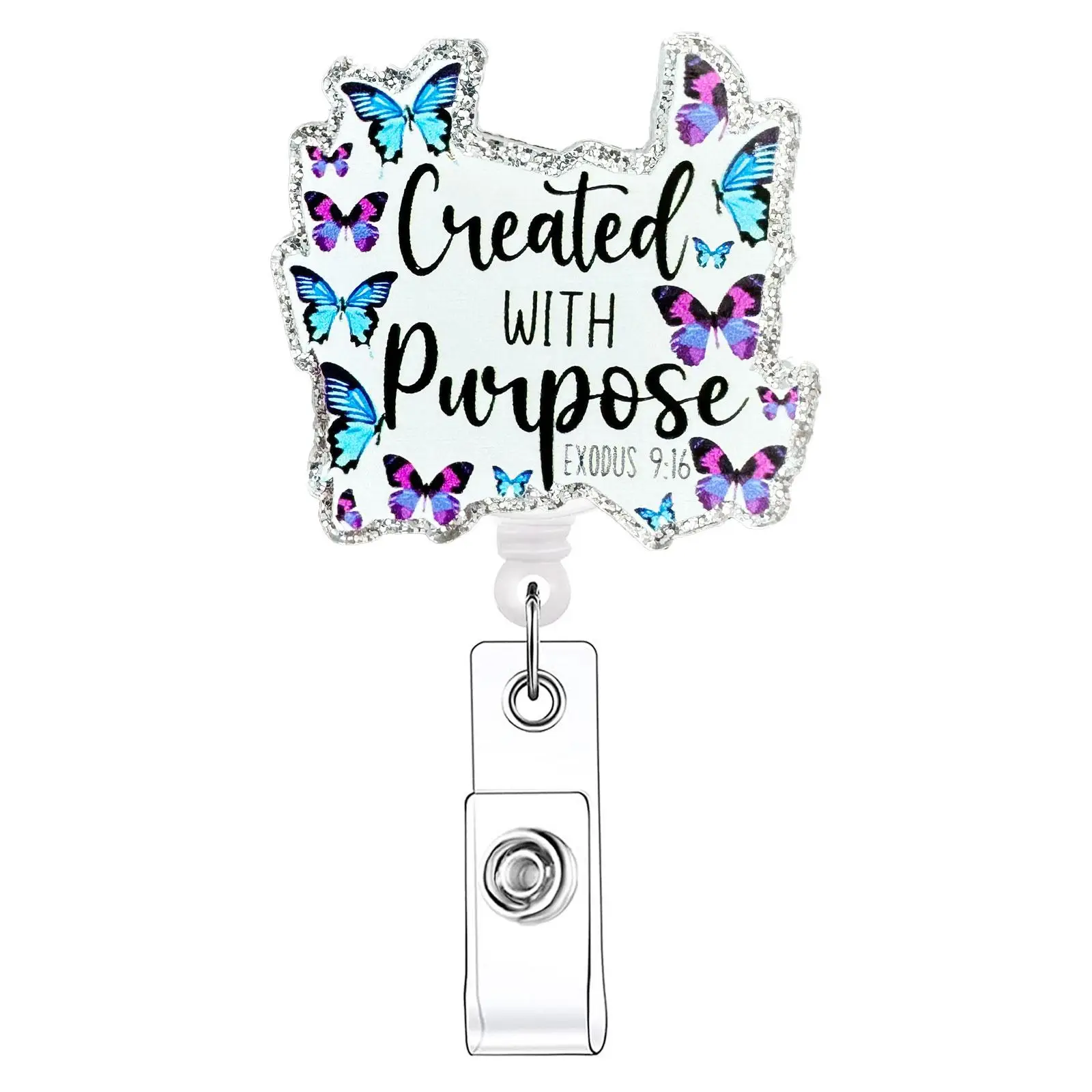 Butterfly & Letter Pattern Retractable Badge Reel, 1 Count Acrylic ID Holder with Clip, Identification Badges & Supplies for Nurses Doctors Students O