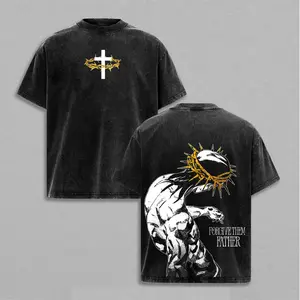 Men's Unisex Forgive Them Father JoJo Jesus Crown of Thorns Vintage Washed Oversized Graphic Tees & Hoodie - Premium Heavy Cotton Christian Faith Crucifix Cross Religious Streetwear Gift for Believers